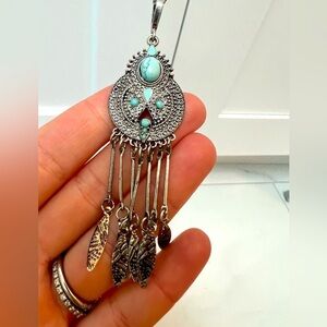 Beautiful Long Silver turquoise Necklace